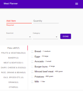 Meal Planner Shopping List Image